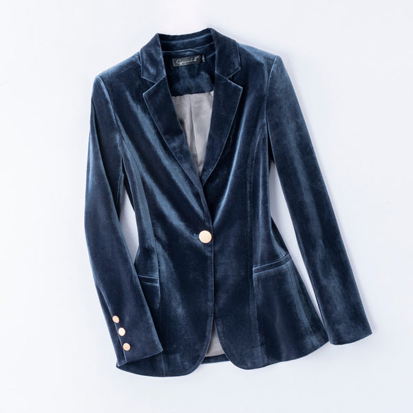 Blazer de Terciopelo Dorado Ajustado para Mujer