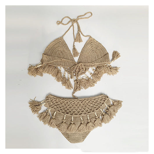 Bikini Estilo Europeo con Detalles de Cuentas y Borlas - Traje de Baño Elegante para Playa - Image 10