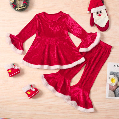 Conjunto de 2 Piezas: Pantalones Acampanados Borde Crudo Invierno Navidad Colores Sólidos - Image 10