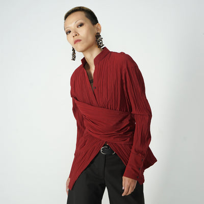 Blusa Larga con Cuello V y Cintura Fruncida Irregular - Image 2