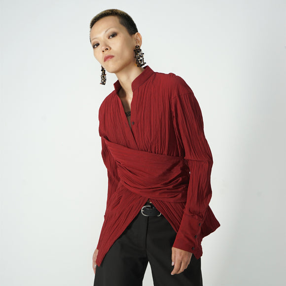 Blusa Larga con Cuello V y Cintura Fruncida Irregular