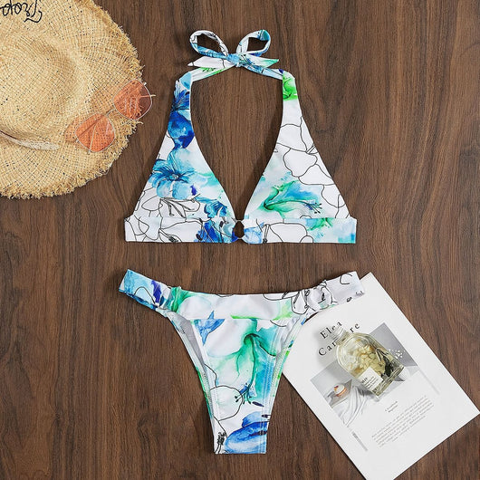 Bikini Estampado Floral con Cordones y Abertura Lateral - Image 5