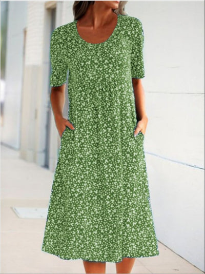 Vestido Midi Floral Escote Redondo Manga Corta - Image 10