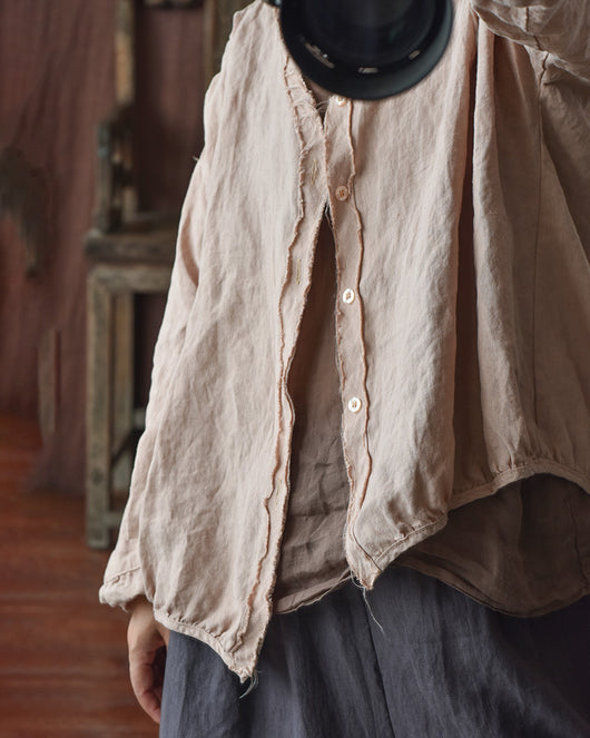 Camisa de Lino Lavado con Mangas Farol y Diseño Artístico Vintage - Image 10