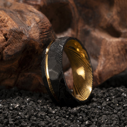 Anillo de Acero Damasco Bicolor Europeo Americano - Image 8