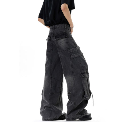 Pantalones Cargo Denim Deconstruidos Estilo Americano Unisex - Image 3