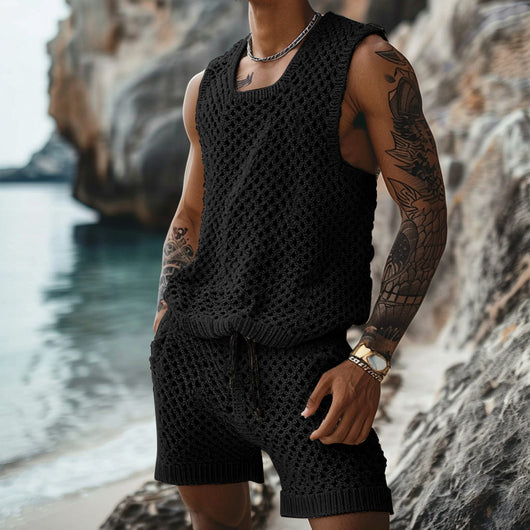 Conjunto Casual con Patrón Vertical - Camisa Slim Fit Manga Corta y Shorts - Image 4