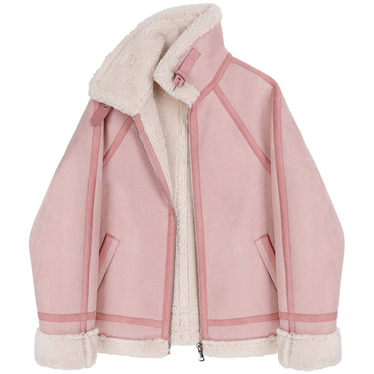 Chaqueta Motociclista Holgada de Lana Sintética para Mujer