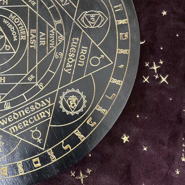 Péndulo Astrolabio de Madera de Roble con Disco de Energía de los Siete Chakras