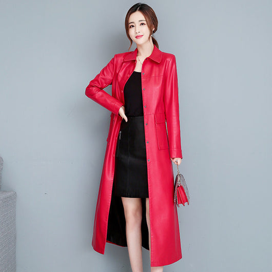 Gabardina de Cuero Fino para Mujer - Elegancia Minimalista - Image 3