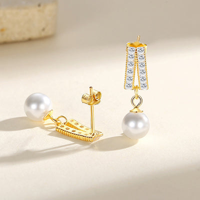 Aretes de Perla Geométrica Diamante - Lujo Asequible Estilo Nicho - Image 3