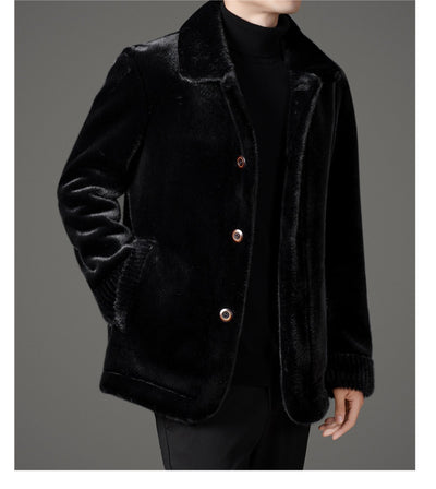Abrigo de Invierno para Hombre con Cuello Solapa y Piel de Visón Dorado - Image 33