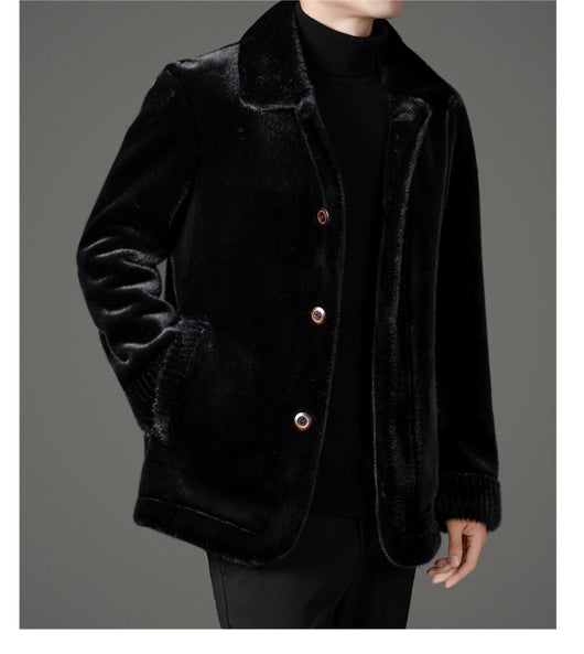 Abrigo de Invierno para Hombre con Cuello Solapa y Piel de Visón Dorado - Image 33