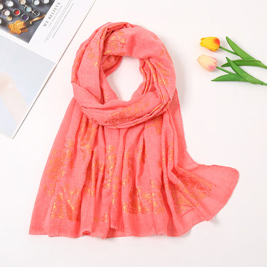 Pañuelo de Algodón Estampado Floral Vintage con Efecto Bronce