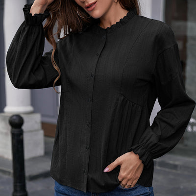 Camisa de Cuello Mao con Volantes y Manga Larga - Image 4