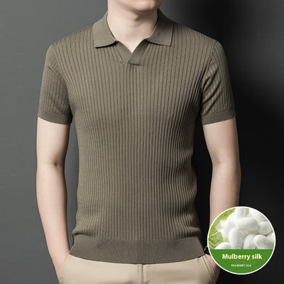 Camiseta de Seda Mulberry para Hombre - Cuello Solapa Manga Corta Lujo Casual - Image 7