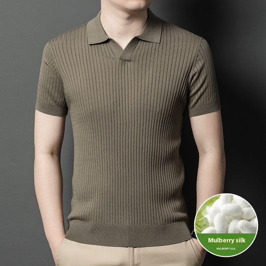 Camiseta de Seda Mulberry para Hombre - Cuello Solapa Manga Corta Lujo Casual - Image 7