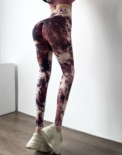 Pantalones de Yoga Tie-Dye sin Costuras Cintura Alta Melocotón - Image 10