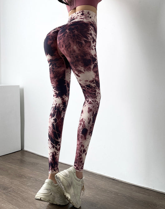 Pantalones de Yoga Tie-Dye sin Costuras Cintura Alta Melocotón - Image 10