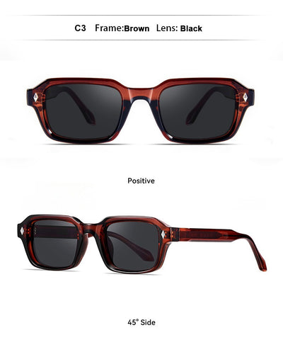 Black square-frame sunglasses with dark lenses and small silver diamond accents on the temples. - Image 11