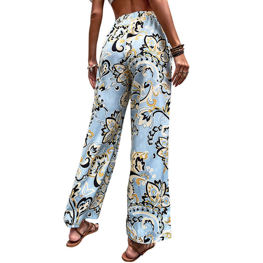 Pantalones Rectos Casuales para Mujer con Estampado Floral y Cordones - Image 5