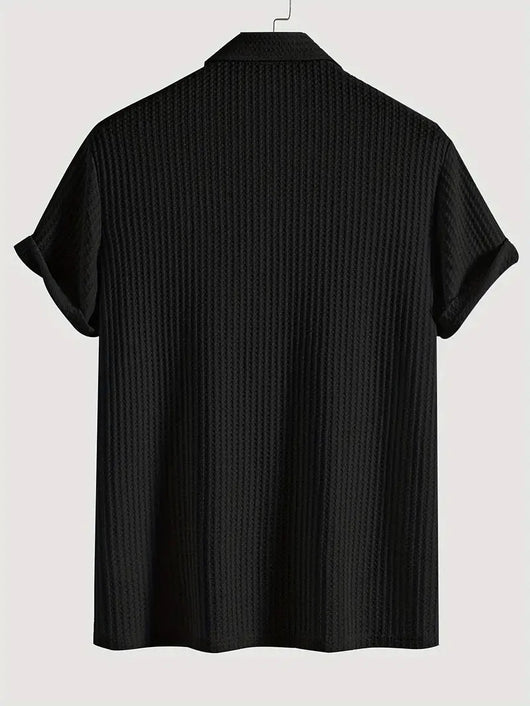 Camisa Casual de Punto Rombo con Solapa - Corte Holgado Manga Corta Hombre - Image 68