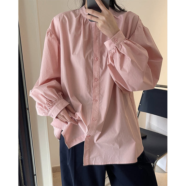 Blusa Francesa Cuello Alto Mangas Farol Suelta y Fresca para Mujer