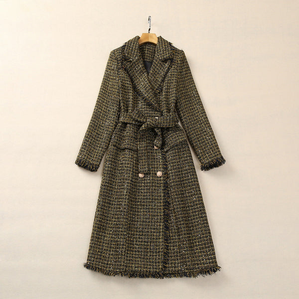 Abrigo Tweed con Cabeza de Tigre y Borlas - Cuello Elegante Manga Larga