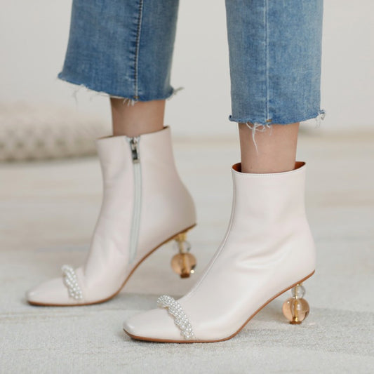 Botas Martin de Tacón Alto para Mujer con Perla - Botines Elegantes de Diseño Sofisticado
