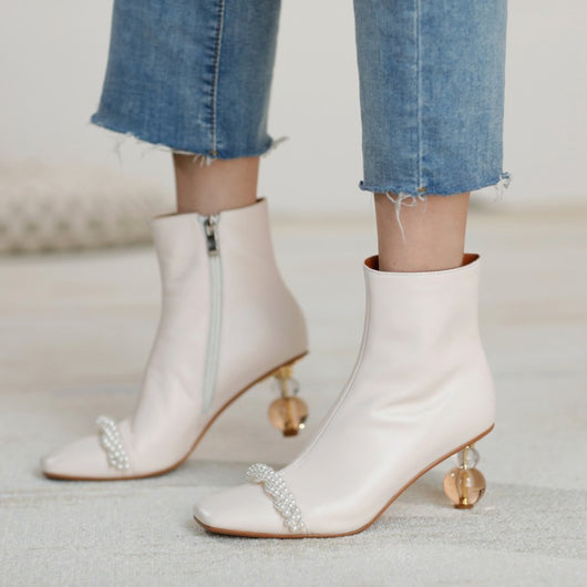 Botas Martin de Tacón Alto para Mujer con Perla - Botines Elegantes de Diseño Sofisticado
