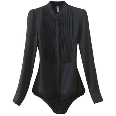Blusa de Chifón con Cuello Mao y Pliegues Estructurados - Image 5