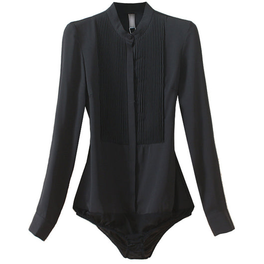 Blusa de Chifón con Cuello Mao y Pliegues Estructurados - Image 5