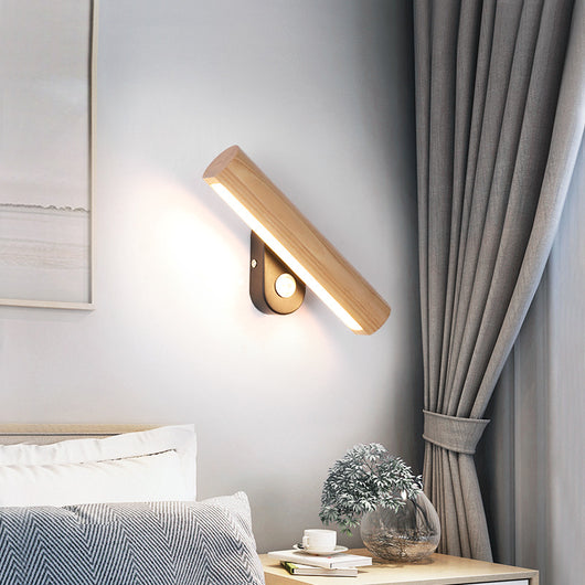 Lámpara de Mesita Nórdica LED Giratoria de Madera Maciza para Dormitorio y Sala de Estar - Image 2