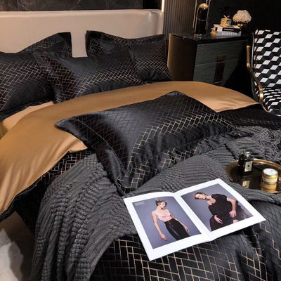 Juego de Cama Jacquard Lujo Retro Negro Dorado 120 Hilos de Algodón Puro - Image 4