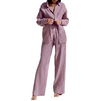 Conjunto Casual de Camisa Manga Larga Elástica y Pantalón Ancho - Image 5