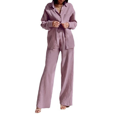Conjunto Casual de Camisa Manga Larga Elástica y Pantalón Ancho - Image 5