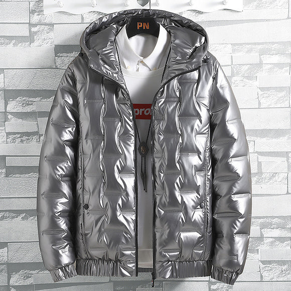 Chamarra de Invierno para Hombre con Capucha y Acabado Brillante
