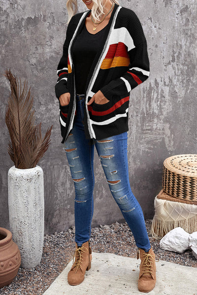 Chaqueta Suelta a Rayas con Manga Larga para Mujer - Image 3