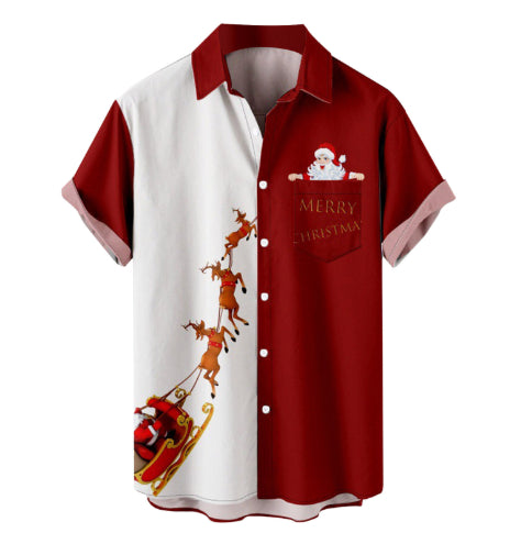Camisa Estampada de Cuello Solapa para Hombre - Manga Corta Ideal para Festividades - Image 17