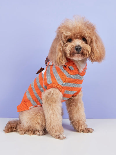 Suéter Tejido para Mascotas con Capucha, Rayas Bicolor y Pompón de Pelaje - Image 12