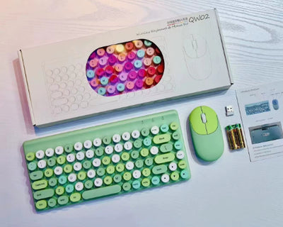 Combo Teclado y Ratón Inalámbrico Retro Lunares Colorido Portátil - Image 6