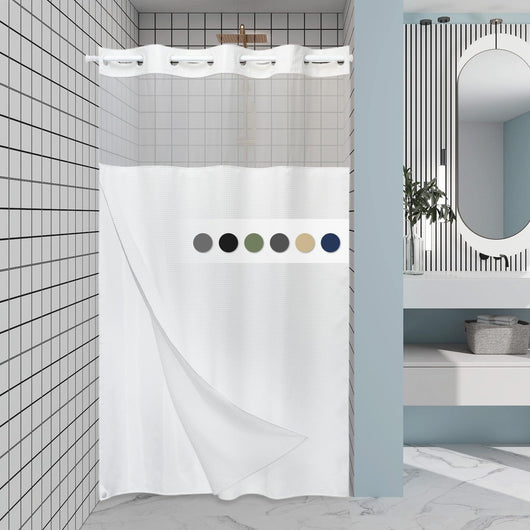 Cortina de Baño Doble Capa con Hebilla Grande - Diseño Liso y Moderno - Image 36