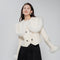 Short Wool Coat with Fox Fur Collar and High Waist
