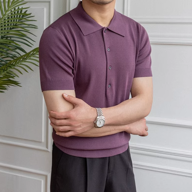 Polo Slim Fit de Manga Corta en Color Sólido