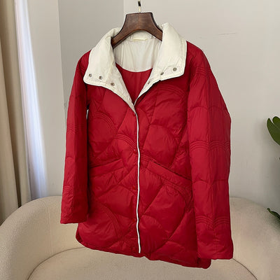 Abrigo Retro de Plumón de Pato Blanco para Mujer - Corte Holgado con Cuello Mao - Image 18