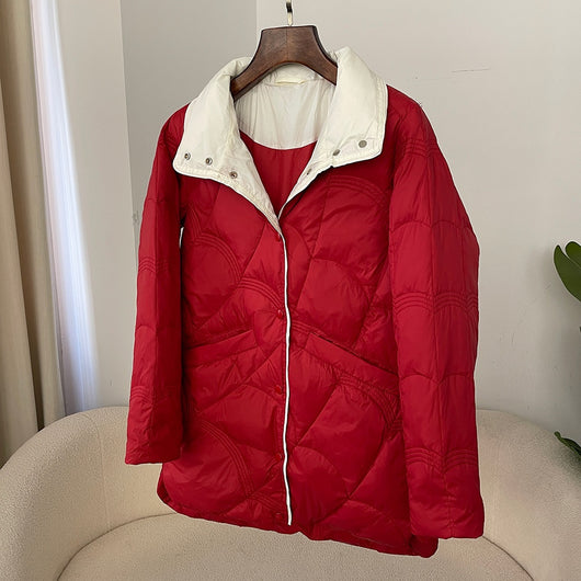 Abrigo Retro de Plumón de Pato Blanco para Mujer - Corte Holgado con Cuello Mao - Image 18