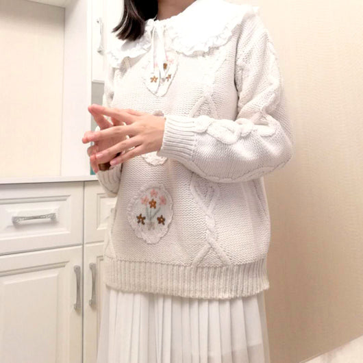 Suéter Holgado Artesanal Vintage Japonés con Flores Delicadas - Image 7