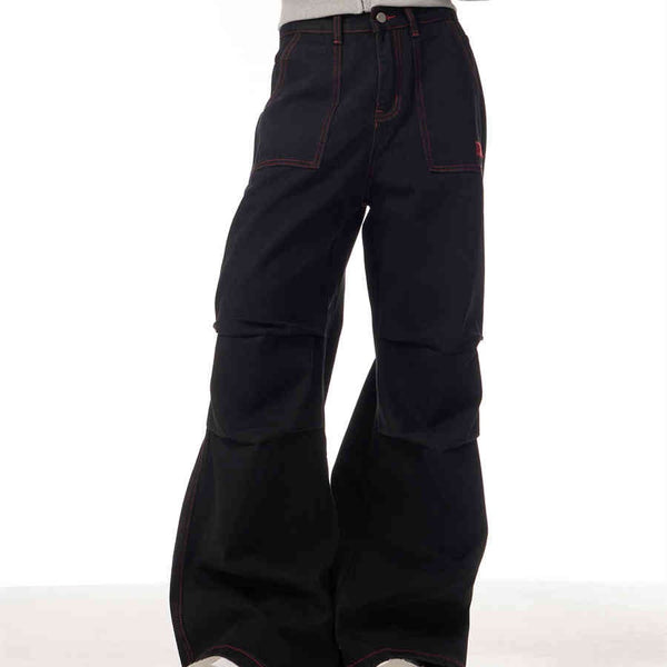 Pantalón de Trabajo Bicolor Negro y Rojo con Bolsillos