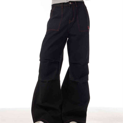 Pantalón de Trabajo Bicolor Negro y Rojo con Bolsillos