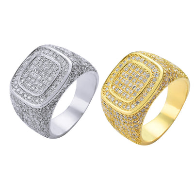 Anillo Hip Hop Chapado en Oro con Circonitas Micro Incrustadas